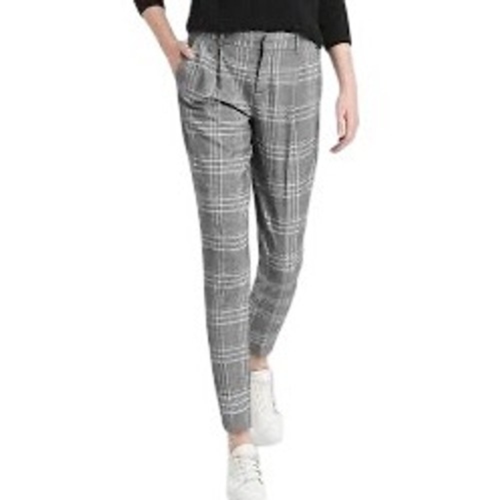 NWT Banana Republic Women's High Rise Tapered Pants Gray Plaid Size 16 Preppy